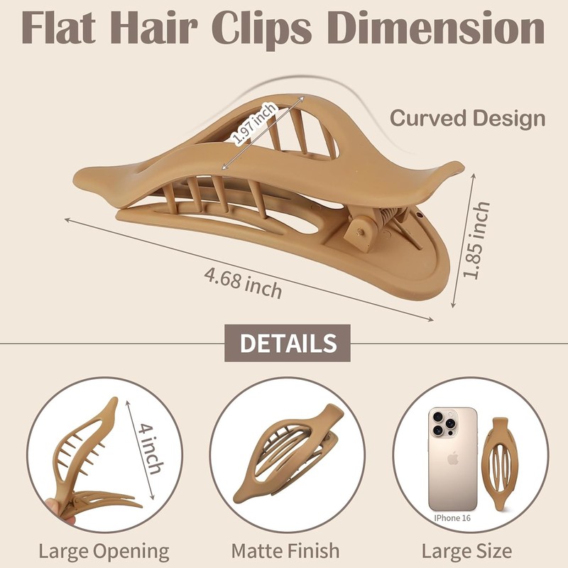 9 Pack Flat Hair Clips for Women, Matte Claw Clips