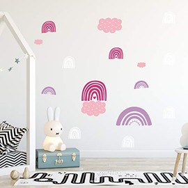 Rainbow & Clouds Wall Sticker, 4 x DIN A4, Nursery Stickers, Wall Stickers, Rainbows, Cloud Wall Stickers (Girl)