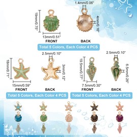 PH PandaHall 60pcs 15 Styles Starfish Charms Enamel Shell Pendants Metal Spiral Shell Charms Ocean Seashell Dangle Charms Beads for Beach Summer Hawaii Earring Necklace Bracelet Jewellery Making