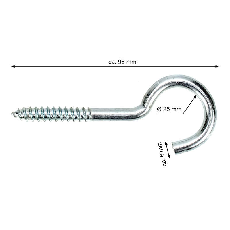 * Large Screw Hook Bright Galvanised | Length: Approx. 9.8