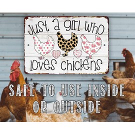 Chicken Signs for Coop Funny Outdoor - A Girl Who Loves Chickens - Funny Chicken Coop Sign - Chicken Accessories Indoor/Outdoor Chicken Decor on Coop - Vintage Kitchen Decor Gifts for Chicken Owners