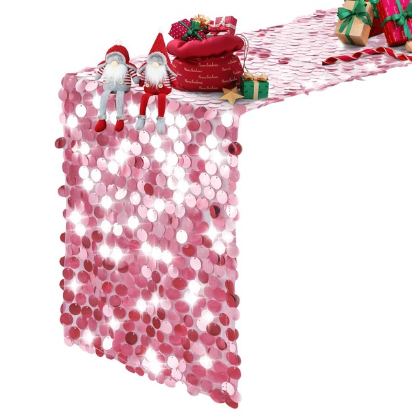 Pufogu 12 "x 108" Sequin Table Runner, Pink Glitter Premium