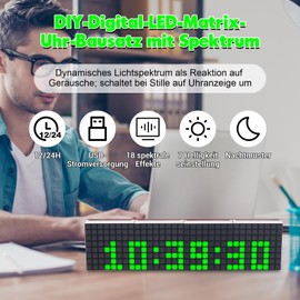 PEMENOL DIY Digital Uhr Elektronik Bausatz mit 18 LED-Musik Blinken, USB Ladeanschluss Led Uhr löten bausatz 6 stellige Löt Kit für Studenten und Anfänger Löten Lernen