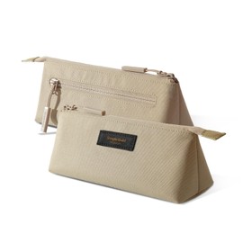 Pencil Pouch with Multiple Compartments, Padded Design, YKK Zipper, Beige (Sand)