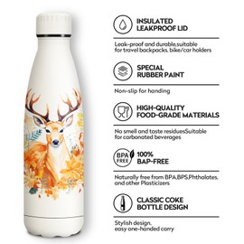 KollyKolla Stainless Steel Drinking Bottle, 500 ml, 3D Print Drinking Bottle, Sports Bottle, Suitable for Carbonated Drinks, Leak-Proof Thermos Flask, BPA-Free, Drinking Bottles for Children, School,