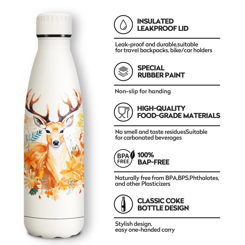 KollyKolla Stainless Steel Drinking Bottle, 500 ml, 3D Print Drinking