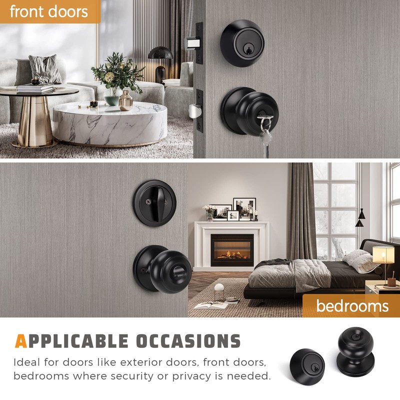 KNOBWELL 3 Pack Keyed Alike Entry Door Knobs and Single