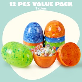 JOYIN 12 Pcs Large Marble Easter Eggs, 6 Inches Jumbo Plastic Eggs Fillable for Easter Themed Hunt Basket Stuffers Fillers Filling Treats Party Favor Classroom Prize Supplies