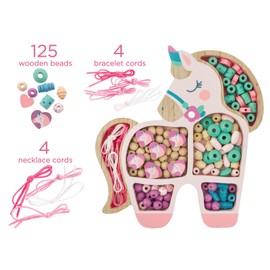 Stephen Joseph, Wooden Bead Kit for Kids, 125 Wooden Beads with 4 Necklace and 4 Bracelet Cords with Reusable Wooden Tray, Premium Wood Jewelry Making Kit for Kids, Mushroom