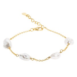 Secret & You Women's Pearl Bracelet Freshwater Cultured Pearl Baroque Keshi Shape - 925 Sterling Silver Chain Rhodium-Plated or 18 Carat Gold-Plated - 17 to 20 cm Long, Sterling Silver, Pearl