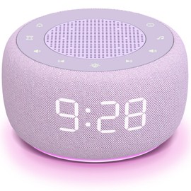 Buffbee Sound Machine & Alarm Clock 2-in-1, 0-100% Clock Face Brightness, Bottom Colored Light, Sleep Timer, Precise 30-Level Volume White Noise Machine, Digital Alarm Clocks for Bedrooms - Purple