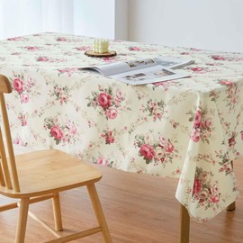 Vintage Floral Rectangle Tablecloth Shabby Chic Flower Table Cloth Spring Table Cover Waterproof for Dinner Kitchen Picnic, Pink, 52x70 Inches