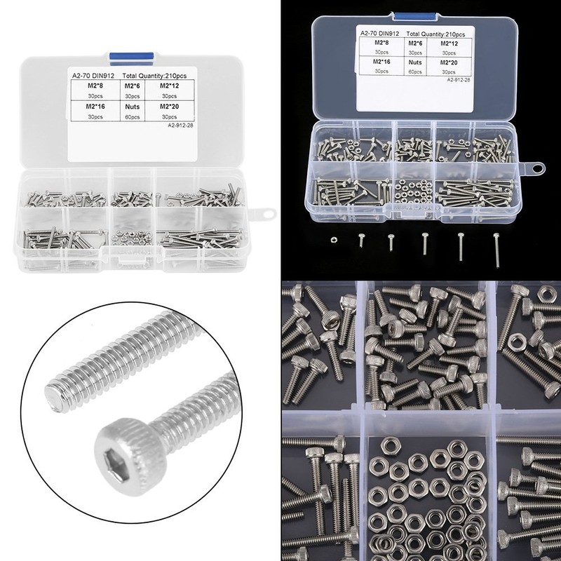 Nuts, 210pcs M2 304 Stainless Steel Cup Head Hex Socket