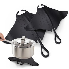 UMIRRO Cute Silicone Trivets for Hot Pots and Pans w/Pop-up Fun, Heat Resistant Mats for Quartz Countertop, Ocean Themed Pot Holder Pads for Coastal Decor, Kitchen Gifts for Beach Lovers Black 2 Pack