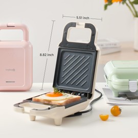 SIMPLUS Electric Sandwich Maker with Non-Stick Plates, Indicator Lights, Cool Touch Handle, Easy to Clean and Store, Perfect for Cooking Breakfast, Grilled Cheese, Tuna Melts and Snacks, Pink