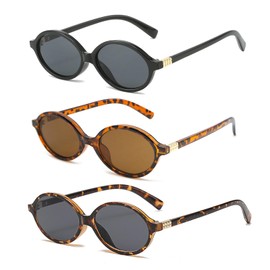 LJCZKA Retro Oval Sunglasses Unisex Classic Fashion 90s Round Oval Small Sunglasses with UV400 Protection, Black grey + leopard brown + leopard grey