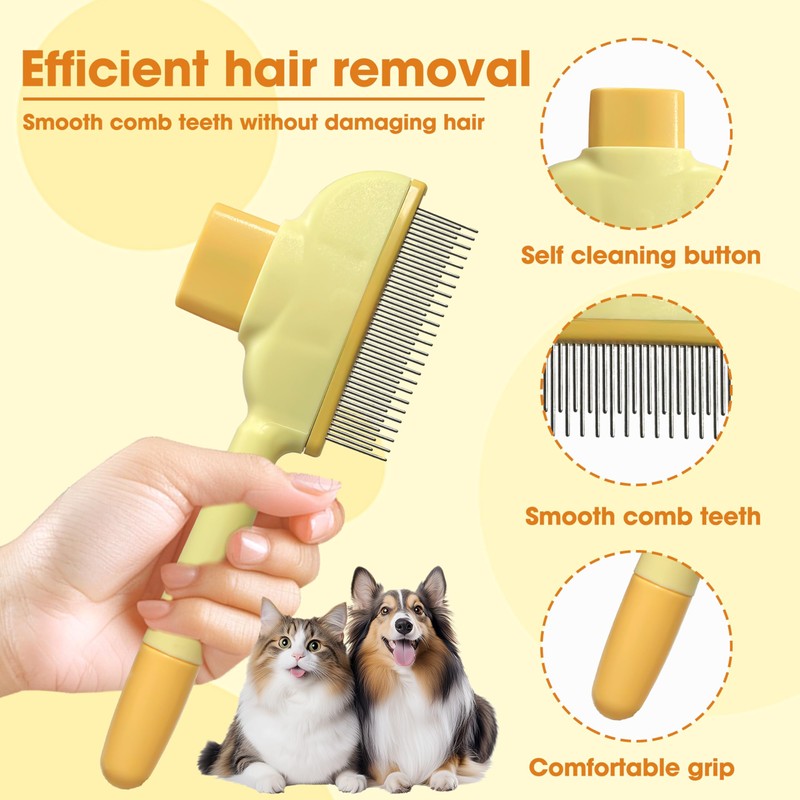 Self-Cleaning Flea Comb | One-Click Release Pet Grooming Brush for