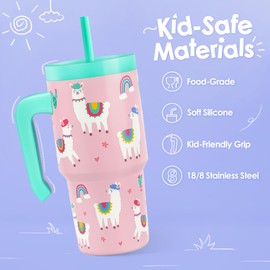 Llama Tumbler 20oz with Handle and Silicone Straw Lid for Kid, Insulated Stainless Steel Cup, Gift for Kids Girls, Gifts Idea for Birthday Christmas Back to School