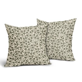 Daisy Floral Block Print Pillow Covers 18X18 Inch Olive Green Beige Flowers Decorative Square Pillow Cases Set of 2 Farmhouse Home Decor Vintage Rustic Cute Throw Pillows For Sofa Couch Outdoor