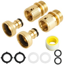 cuteDIY Garden Hose Connector 3/4 Inch GHT Solid Brass Male Female 2 Sets