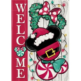 YMCAFZ Welcome Christmas Santa Decorative Garden Flag, Xmas Peppermint Candy Wreath Ornament Yard Outside Decorations, Winter Holiday Farmhouse Outdoor Small Home Decor Double Sided 12 x 18