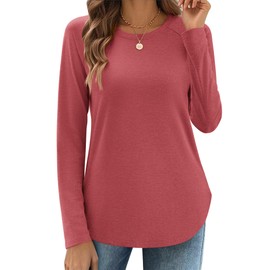 Zeagoo Shirts for Women Long Sleeve Tunics to Wear with Leggings Casual Crew Neck Basic Fall Winter Clothes Red XXL