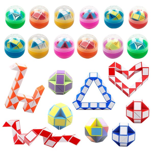 Anditoy 12 Pack Mini Snake Cube in Plastic Easter Eggs Puzzle Toys for Kids Girls Boys Easter Basket Stuffers Gifts Party Favors