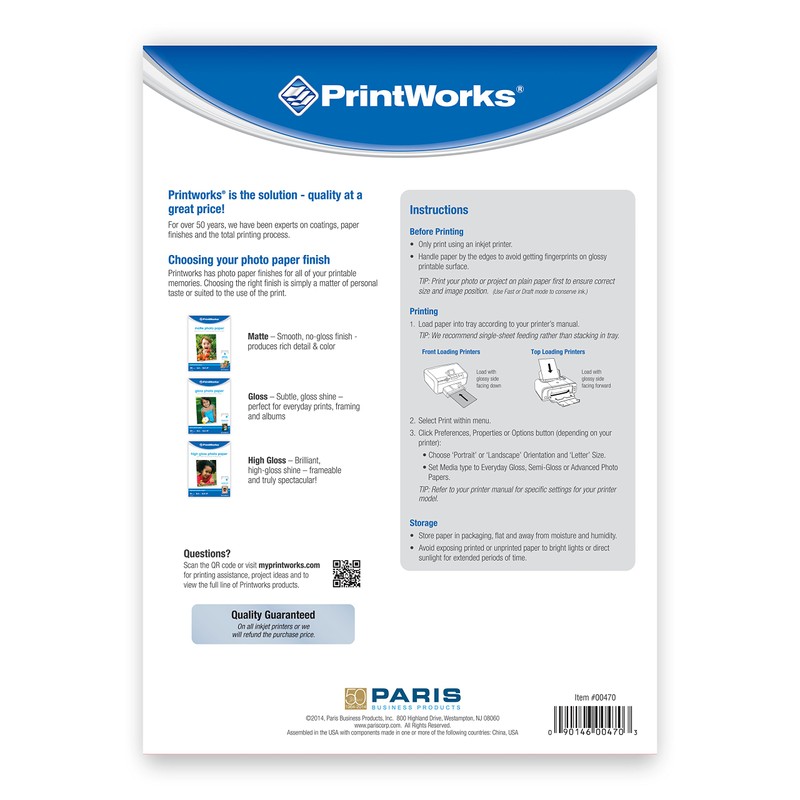 PrintWorks Gloss Photo Paper, For Use with Inkjet Printers, Heavyweight