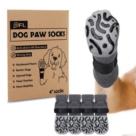 2 Pairs Anti Slip Dog Socks Paws Stop Licking, Paw Protectors Socks with Grips Strong Traction, Adjustable Boots Dog Shoes for Senior Dogs Hardwood Floors Indoor Outdoor Walking(Grey)