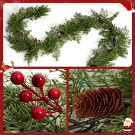 6FT Artificial Long Cedar Garlands - Real Touch Winter Pine Garland, Green Artificial Greenery Garland for Table, Mantle, Wall, Indoor, Outdoor Christmas Decorations