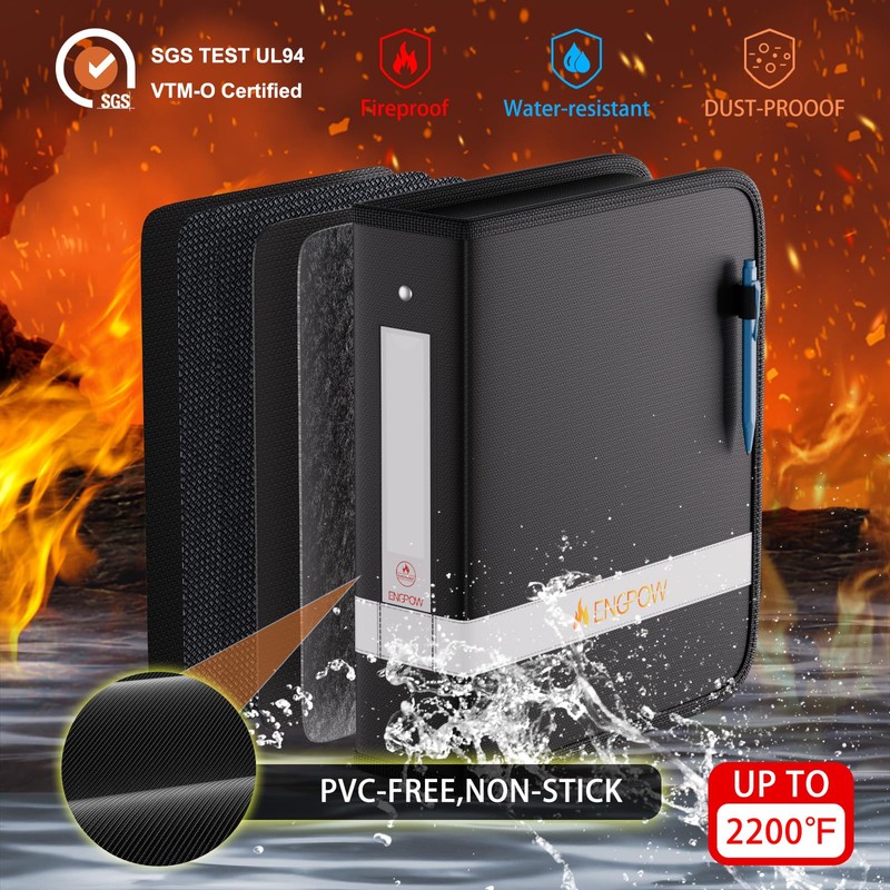 ENGPOW 3 Ring Binder,Fireproof 2 Inch D Ring Binder with