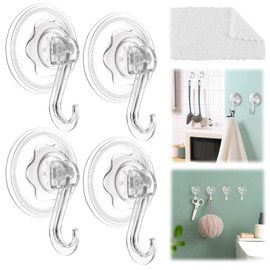 4Pcs Suction Hooks, Heavy Duty Clear Suction Cup Hooks, Reusable Plastic Suction Hanger Vacuum Seamless Sucker Hook, Max 5KG Hold, Multi-Purpose Hooks for Bathroom, Kitchen, Shower, Window, Towels