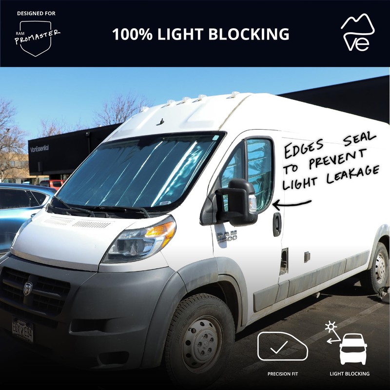 VanEssential Insulated Reflective Blackout Front Windshield Cover Designed for RAM
