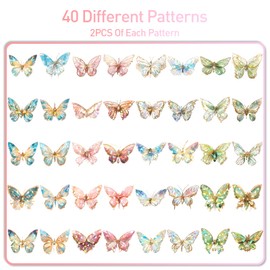 Butterfly Stickers, Kaluofan 80PCS Holographic Stickers Scrapbook Stickers, Waterproof Butterfly Glitter Stickers for Scrapbooking Supplies Journals Phone Cases Water Bottle Laptop Decals Decorations