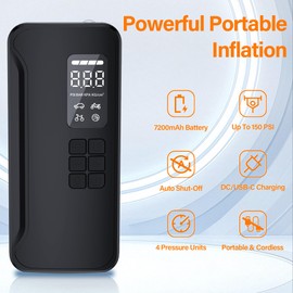 VOURTM Tire Inflator Portable Air Compressor, 150PSI 7200mAh Bullseye Pro Tire Inflator - Cordless Electric Tire Pump with Gauge LCD Screen, Ideal for Car, Motorcycle, Bike, Ball