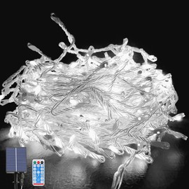 OPAHUTER Solar Firecracker Lights Outdoor, 33FT 370 LEDs String Christmas Lights, Cluster Fairy Lights with Remote 8 Modes, Firecracker Lights for Bedroom Wedding Ceiling Party Christmas Tree Decor