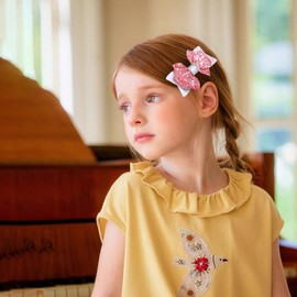 Glitter Hair Bow Clips 3.5 Inch Sweet Hairpins Girls Teens Kids Sparkly Hair Accessories for School Birthday Holiday Party Decor, White&Rose Red