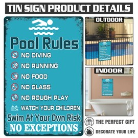 Abarder Swimming Pool Rules Sign Swim at Your Own Risk Sign Swimming Metal Sign Swimming Pool Water Park Safety Tin Sign 12x8 Inches