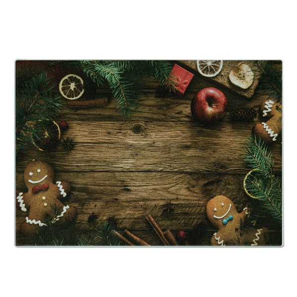 Ambesonne Christmas Cutting Board, Gingerbread Man Gift Box Coniferous Pine