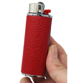 Metal Leather Lighter Case Cover Holder fits BIC Full Standard Size Lighter J6 Metal Lighter Case Cover Holder Vintage Retro Lighter case in Red Color