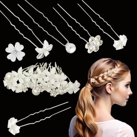 Trimming Shop Haarnadeln mit gemischten Perlen, Diamanten und Blumen, für Mädchen, Frauen, Bräute, Brautjungfer, Haarschmuck für Hochzeiten, Bälle und besondere Anlässe, 20 Stück