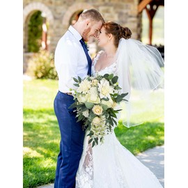 Rinlong White Green Cascade Bouquet Wedding Bouquets for Bride Cascading Wedding Bouquet Bridal Bouquet Artificial Flowers