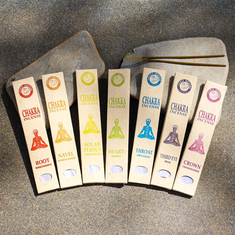 Chakra Incense Sticks, Set of 7 x 15 Pieces, Handmade