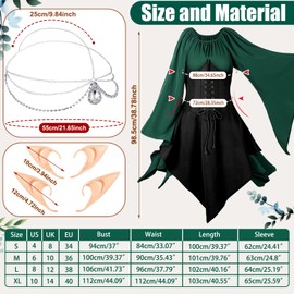 Eurzom 5 Pcs Medieval Fairy Costume Set Women Renaissance Dress Girl elf Cosplay Ears Accessories Rhinestone Drop Headpiece