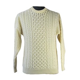 100% Natural Wool Crew Neck Aran Sweater Natural, XXL