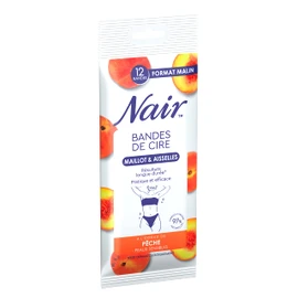 NAIR - Kaltwachsstreifen für Bikinizone & Achseln, empfindliche Haut, mit Pfirsichextrakt, 97% natürlicher Herkunft, intelligentes Format, 12 Streifen