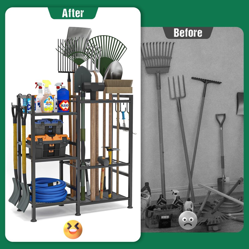 keomaisyto Garden Tool Organizer for Garage Organization, 3 Tier Yard