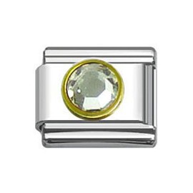 Sexy Sparkles Charm Bracelet Link – Stainless Steel, Rhinestone April Birthstone, Fits Standard 9mm Italian Charm Bracelets, Watches, and Keychains - April