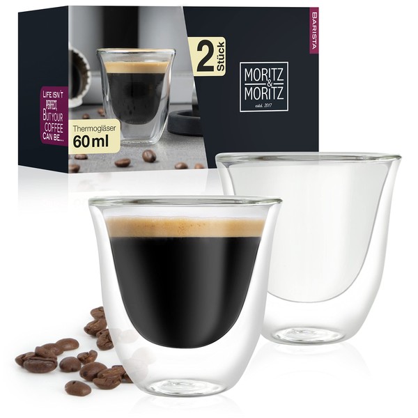 Moritz & Moritz Barista Napoli 2 x 60 ml Double Walled Espresso Cups - Espresso Glasses Set of 2 Hot and Cold Drinks - Dishwasher-Safe - Expresso Coffee Cup - Double Espresso Cup - Espresso Thermos