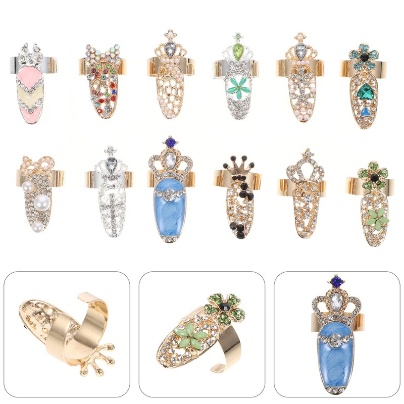 Vaguelly 12Pcs Nail Art Rings Creative Open Nails Decor for